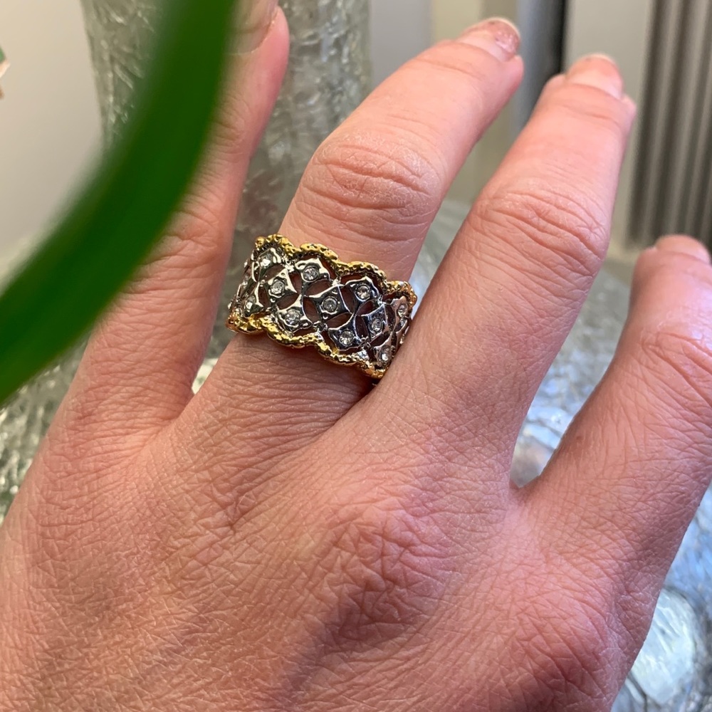 Beautiful 2 tone gold filled silver/gold zirconia ring - Picture 4 of 7